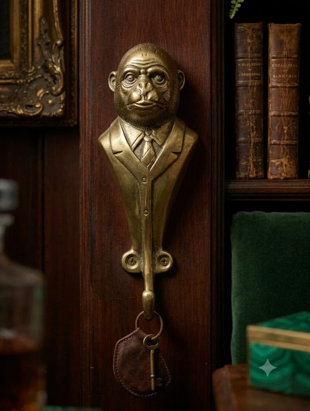 Brass Tone Monkey Wall Hook Gentleman in Suit Gold Eclectic Maximalist Decor